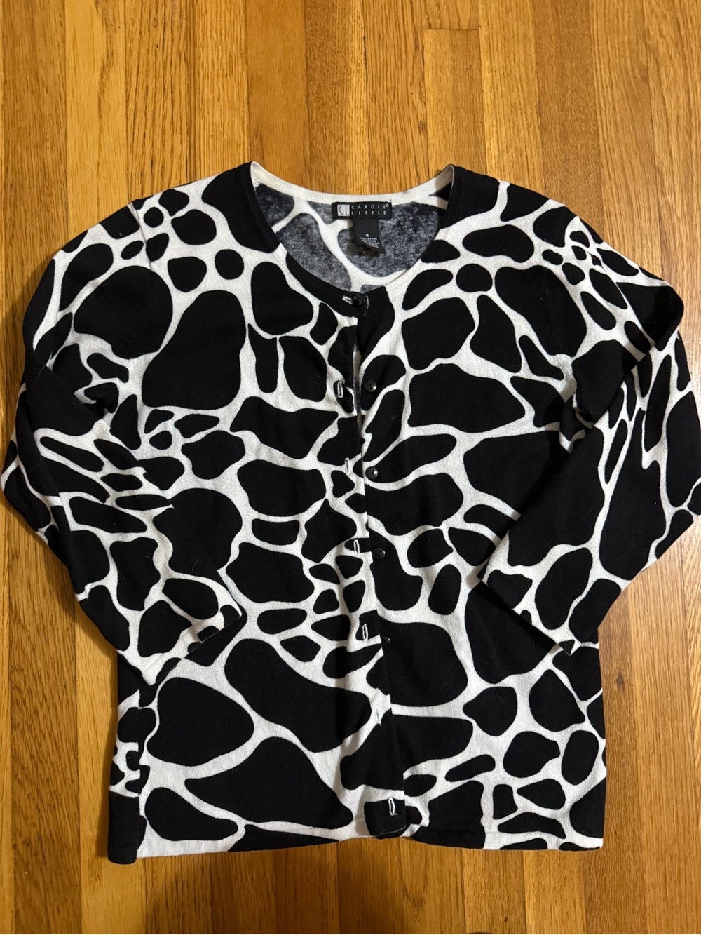 Vintage Cow Print 3/4 Sleeves Cardigan Button Up Carole Little Animal-Print